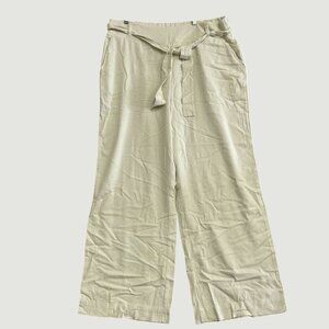NEW SoundStyle Linen Blend Wide-Leg Pants XXL Tan Elastic Waist With Belt